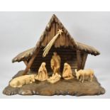 A German Carved Wooden 1960's Christmas Crib, Nativity Scene on Rectangular Plinth Base, 52cm wide