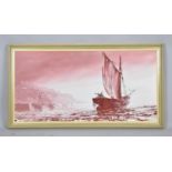 A Framed Oil and Collage Mixed Media Depicting Mediterranean Harbour with Fishing Boat in