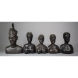 A Group of Five Carved African Busts, Tallest 33cm High