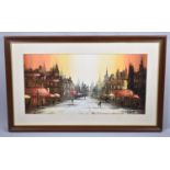 A Framed French Print, Parisian Street, 75cm Wide