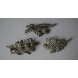 Three Silver Marcasite Brooches in Floral Style Form