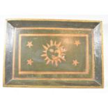 A Decorated Wooden Tray Painted with Sun and Stars, 51cm wide