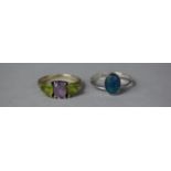 A Silver Ring Having Blue Opal Mount Together with a Silver, Amethyst and Peridot Example