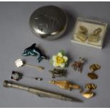 A Collection of Sundries to Include Cufflinks, Badges, Pencil, Ring Box etc