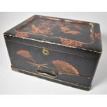A Chinese Lacquered Work Box with Hinged Lid to Removable Fitted Tray and Base Drawer, Decorated