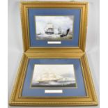 A Pair of Reproduction Gilt Framed Prints, The Barque and First Rate Ships of the Line, Each 25cm