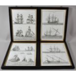 A Collection of Four Framed Monochrome Prints Depicting Various Types of Sailing Ship