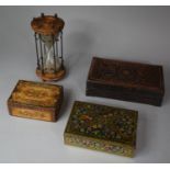 Two Decorated Boxes, Tin and an Hourglass