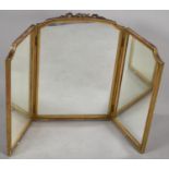 A Vintage Large Gilt Framed Triple Dressing Table Mirror, Ribbon Finial AF, 68cm high
