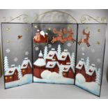 A Three Fold Fire Guard Decorated with Christmas Scenes, 83cm high