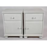 A Pair of Painted Pine Bedside Cabinets with Single Drawer of Cupboard Base, 42cm wide