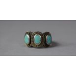 A Silver, Turquoise and Marcasite Ladies Dress Ring with Stamp to Outer of Shank
