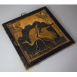 An Oriental Lacquered Travelling Triple Mirror Decorated with Cranes, 23.5cm Square, Patented
