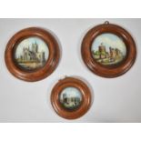 A Collection of Three Framed Circular Miniature Grand Tour Reverse Print Studies of Churches