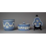 Three Pieces of Blue and White Wedgwood Jasperware