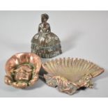 A Lead Filled Brass Crinoline Lady Doorstop, 14cm high Together with a Copper Novelty Ashtray in the
