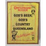 A Printed Metal Sign for Castlemaine Fourex, Gods Beer, God's Country, Queensland, 40cm x 30cm