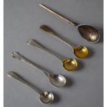 A Collection of Five Various Silver Mustard Spoons