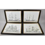 A Set of Four Framed Monochrome Prints Depicting the Running Rigging, Standard Rigging, Fore Sails