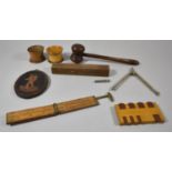 A Collection of Treenware to Include Auctioneers Gavel, Folding Ruler, Pall Mall Whist Marker,