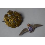 A Silver and Enamel RAF Sweetheart Brooch and RAF Military Badge