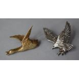 Two Silver Brooches in the Form of Eagle and Mallard, Both Stamped Silver