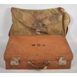 A Vintage Leather Fitted Travelling Case with Canvas Cover, Containing Some Leather Accessories to