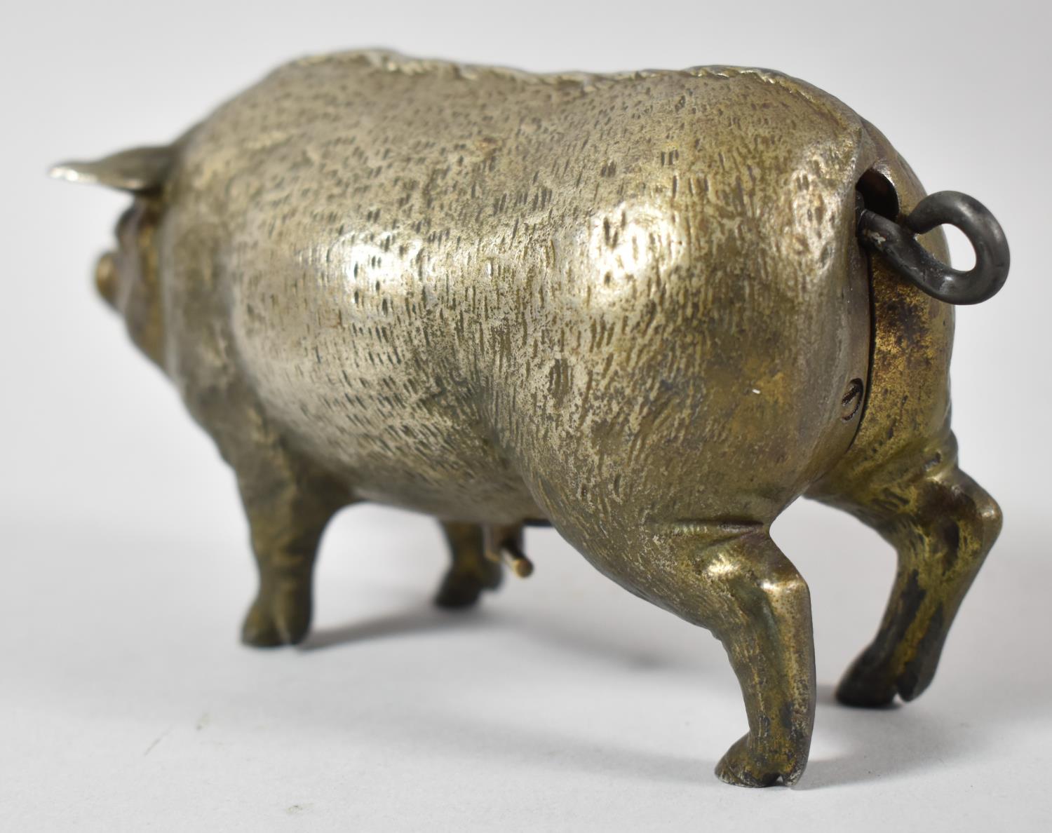 An Edwardian Silver Plated Novelty Table Bell Modelled as a Pig with Hinged Snout, Curly Tail and - Image 2 of 3