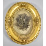A 19th Century Gilt Framed Oval Human Hair Needle Work and Stumpwork in the Form of Bouquet of