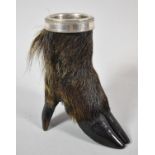 A Novelty Taxidermy Desk Top Match Holder Formed From a Deer's Foot with Silver Plated Container,