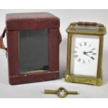 An Early 20th Century Brass Carriage Clock in Original Carrying Case with Key, Movement Working