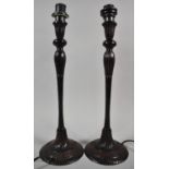 A Pair of Modern Tall Slender Metal Table Lamps, 39cm high