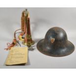 A Reproduction Copper and Brass Military Style Bugle, Discharge Certificate and Two Military