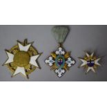 A Collection of Three Enamelled Continental Maltese Cross Pendants