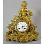 A French Gilt Figural Mantle Clock with Barrel Movement and Seated Cherub Reading Book, 31cm high