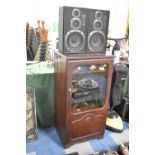 A Vintage Mahogany Music Cabinet Containing JVC and Other Separates, Records, CDs etc