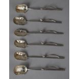 A Collection of Six Chinese White Metal Coffee Spoons in the Form of Lily Pads, 26.6g