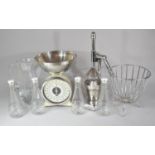 A Collection of Various Kitchenwares to include Orange Squeezer Press, Scale, Glass Jug, Kilner