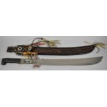 A South American Souvenir Machete by Collins & Co. with Tooled Leather Scabbard Inscribed Guatemala,