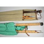 Two Vintage Split Cane Fishing Rods in Canvas Bags