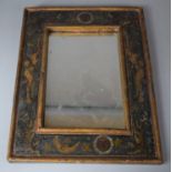 A Rectangular Wall Mirror, The Wooden Frame Painted with Sun, Moon and Fantasy Animals, 35x28cm