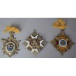 A Collection of Three German Enamelled Pendants Decorated with Maltese Cross, Jesters and Harpist,