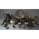 A Collection of Various Metalwares to include W and Co Three Piece Pewter Tea Set (AF) Galleried