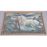 A Large Reg Lewis Print of Horses, 102cm wide