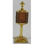 A Mid 20th Century Brass and Amber Glass Table Lamp, 39cm high