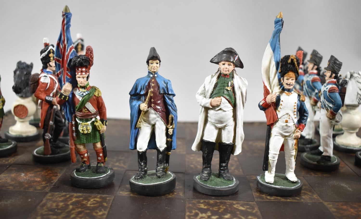 A Modern Cast Resin Napoleonic Chess Set and Board, 45cm Square - Image 4 of 4