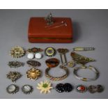 A Collection of Vintage Costume Jewellery to Include Micro Mosaic Brooch, Enamelled and Horn