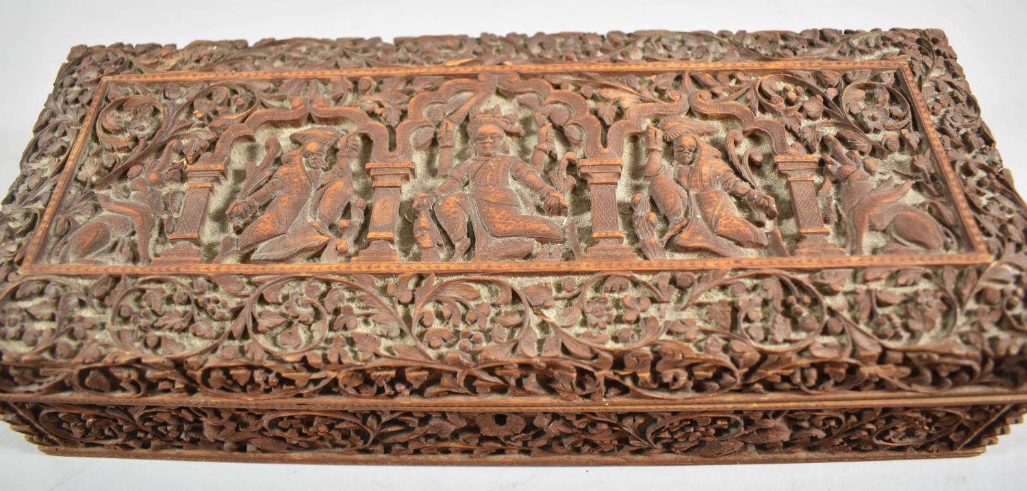 An Ornately Carved North Indian Wooden Box Decorated with Figures, Animals and Foliage, 30cm wide - Image 3 of 3