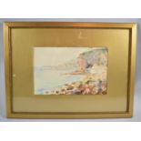 A Framed Italian Watercolour Depicting Mediterranean Scene, 24.5cm Diameter