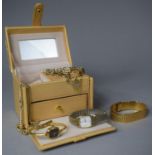 A Small Novelty Jewellery Box to Containing Two Gold Plated Bracelets, Limit and Lotus Ladies